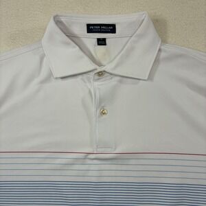 Peter Millar Crown Crafted Golf Polo Shirt Mens Medium Blue Striped Performance